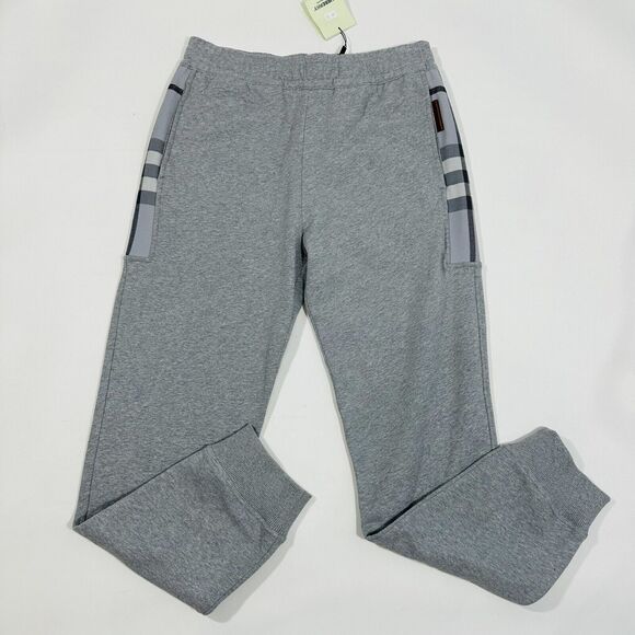 NWT Burberry Stephan Size L Pale Gray Melange Nova Check Jogger Sweatpants $800 - Picture 7 of 13